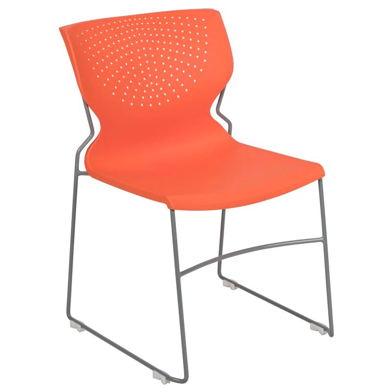 Everleigh Orange Full Back Ergonomic Stack Chair with Gray Metal Frame