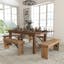 Antique Rustic 6-Person Pine Wood Farm Dining Set with Benches