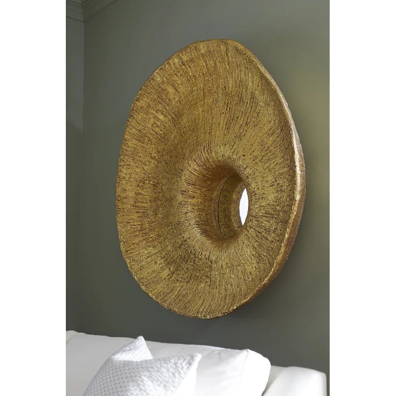 Dimensional Gold Leaf 58" Round Contemporary Accent Mirror