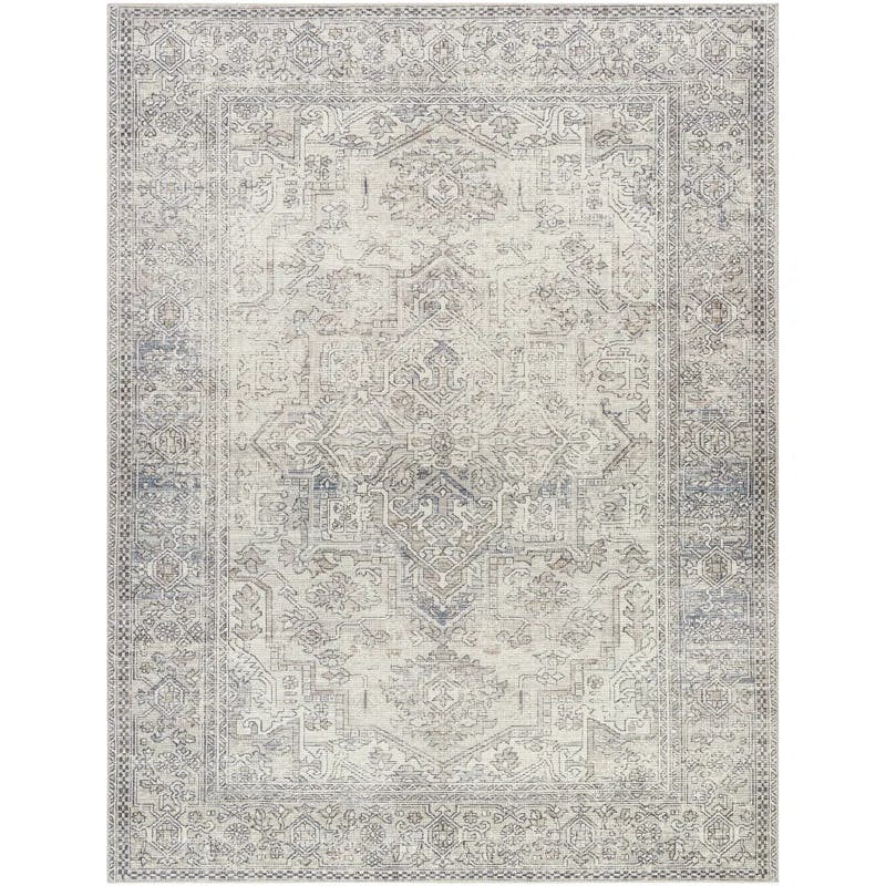Modern Vintage 7'10" x 10' Hand-Knotted Style Gray Synthetic Area Rug