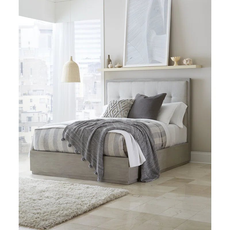 Adlia Full/Double Wire-Brushed Solid Wood Upholstered Storage Platform Bed with Tufted Headboard
