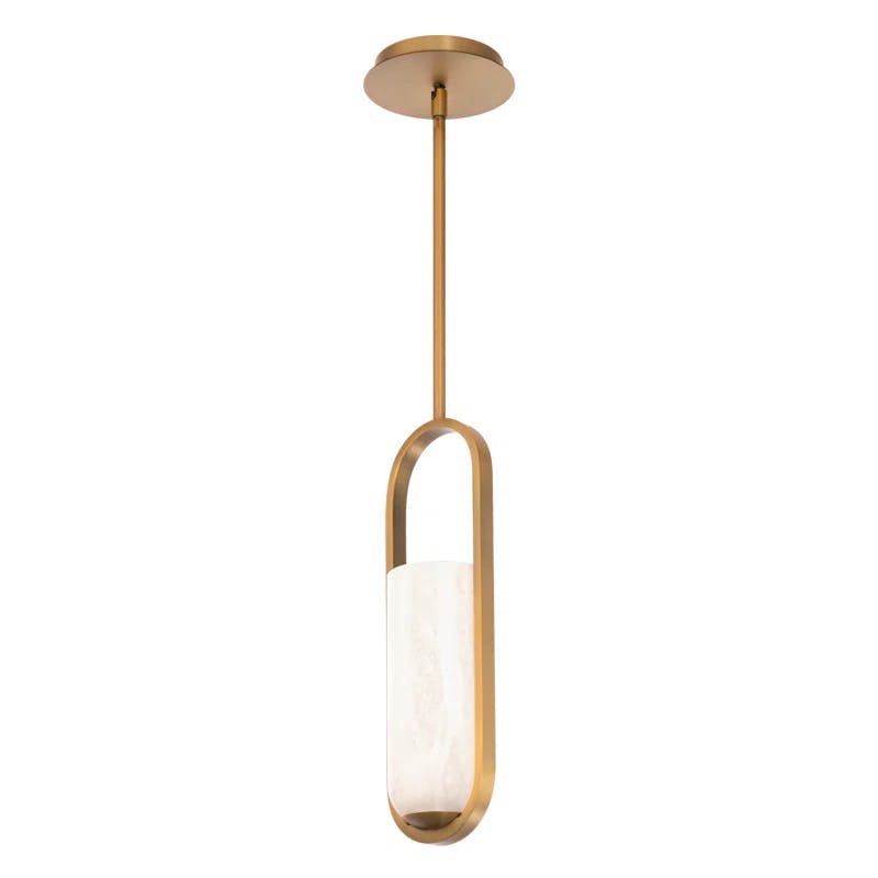 Rollins Aged Brass Mini LED Pendant with Alabaster Shade