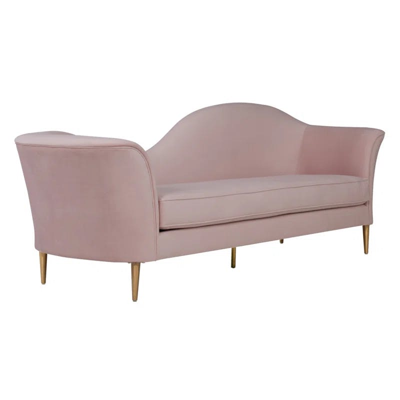 Blush Pink Velvet & Gold Flared Arm Sofa with Removable Cushions