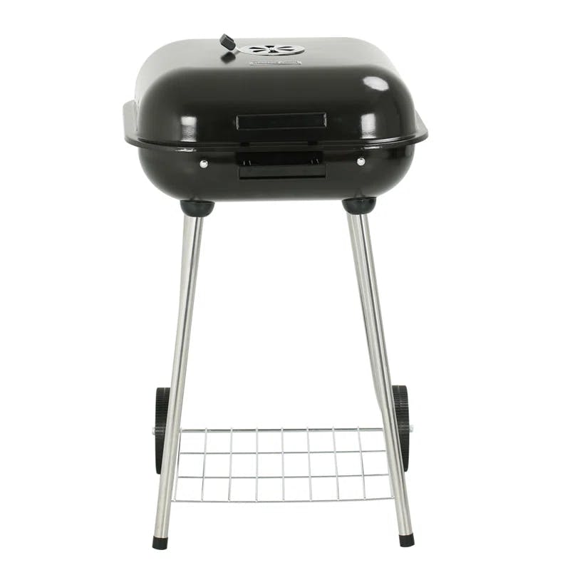 Portable 18-Inch Black Porcelain Charcoal Grill with Chrome-Plated Steel Grate