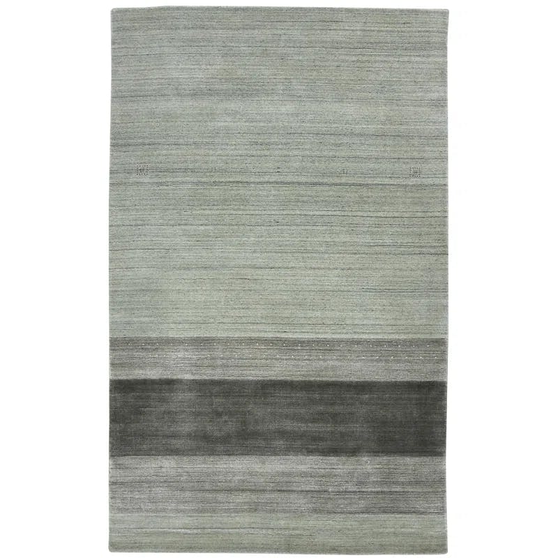 Handmade Contemporary Gray Stripe Wool-Viscose Blend Area Rug 5' x 8'