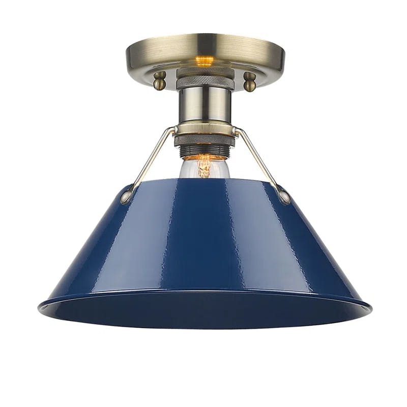 Orwell Aged Brass and Navy Blue Glass Flush Mount Light