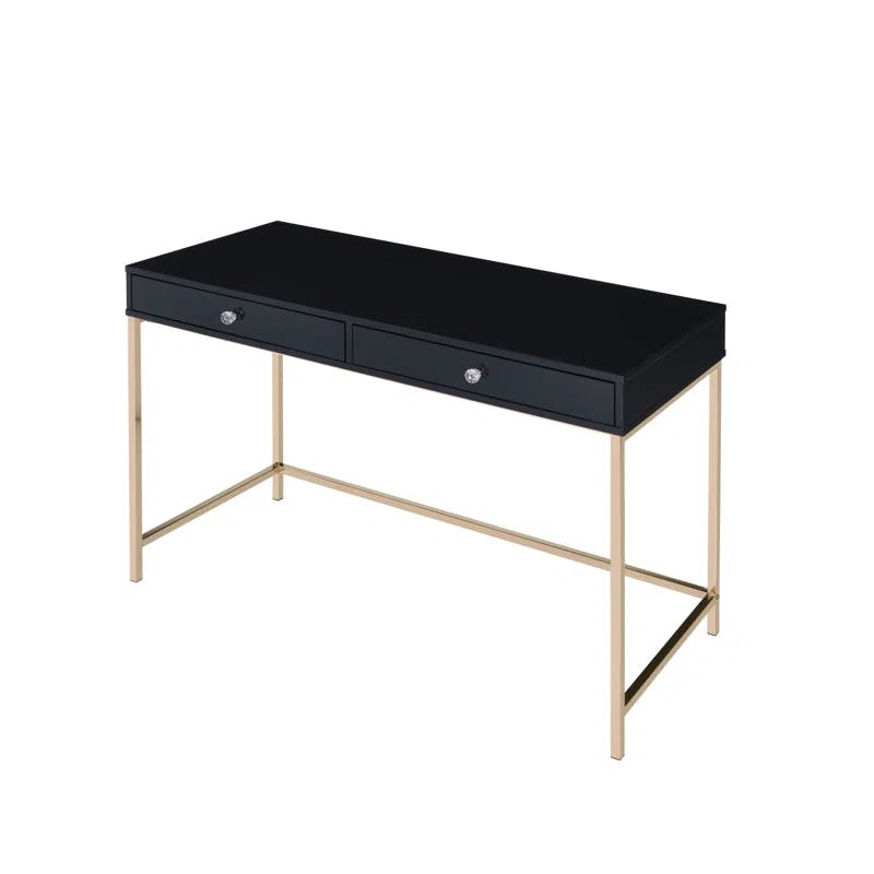 Luxor High Gloss Black & Gold 62" Writing Desk with Drawers