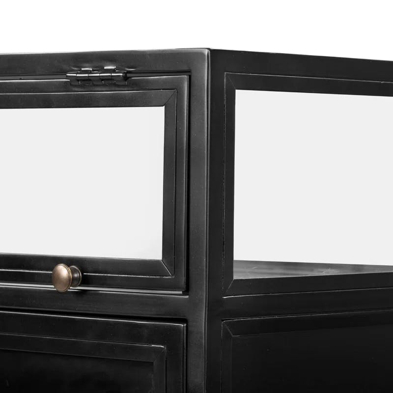 Shadow Box 70'' Black Iron and Glass Sideboard