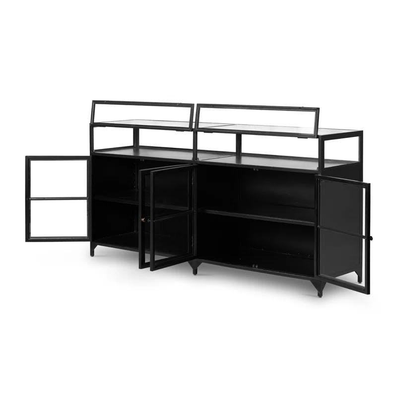 Shadow Box 70'' Black Iron and Glass Sideboard