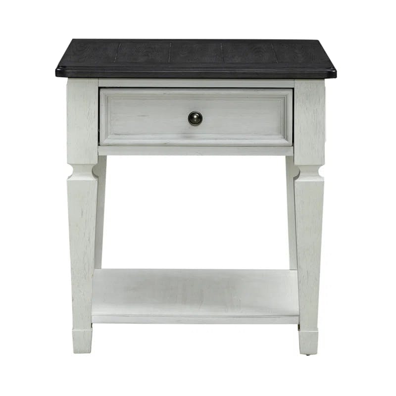 Cottage Charm White Wood and Metal End Table with Storage