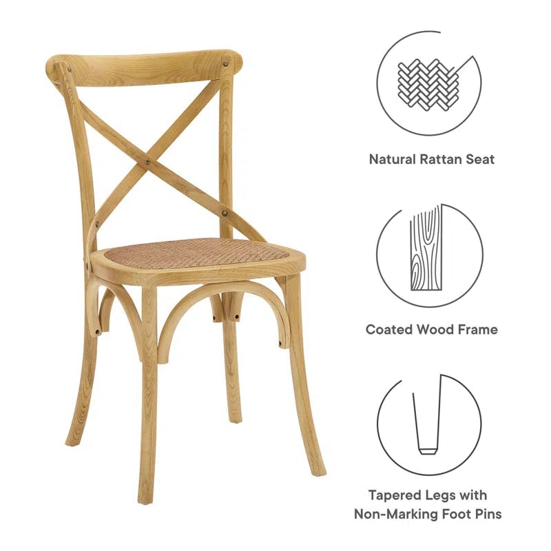 Natural Wood 39" Cross Back Rustic Side Chair