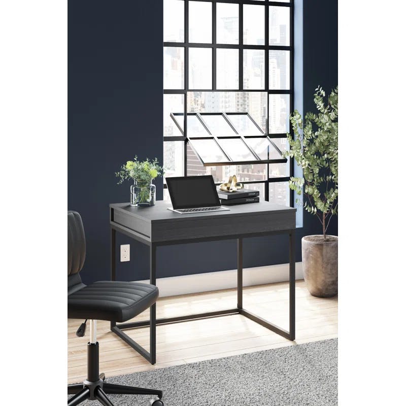 Sleek Black 36" Contemporary Home Office Desk with USB Port