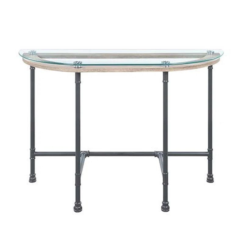 Modern Industrial Oval Glass Coffee Table with Metal Pipe Legs