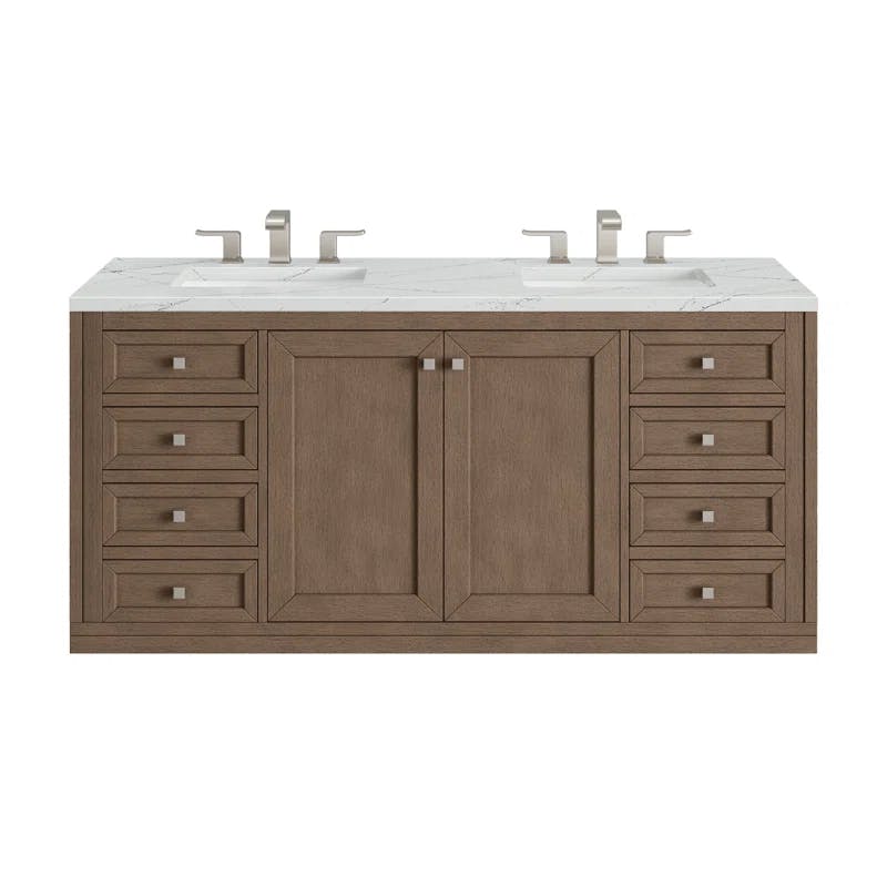 Walnut Whitewashed 60" Double Sink Vanity with Solid Surface Top