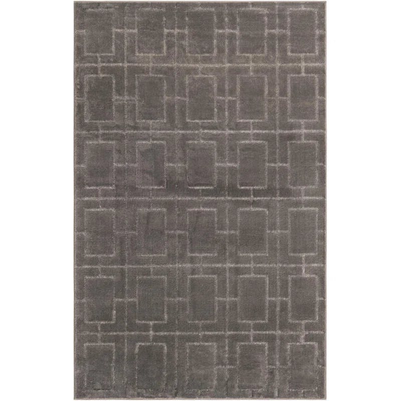 Elegant Geometric Gray & Silver Synthetic Area Rug - 5' x 8'