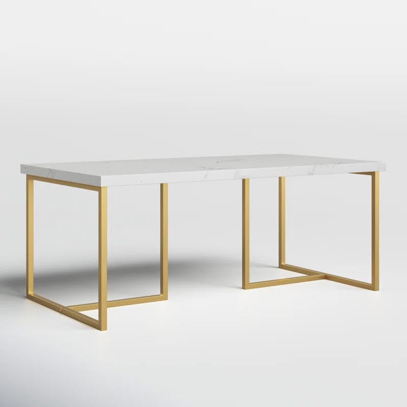 Elegant 43'' Gold and White Marble Rectangular Coffee Table