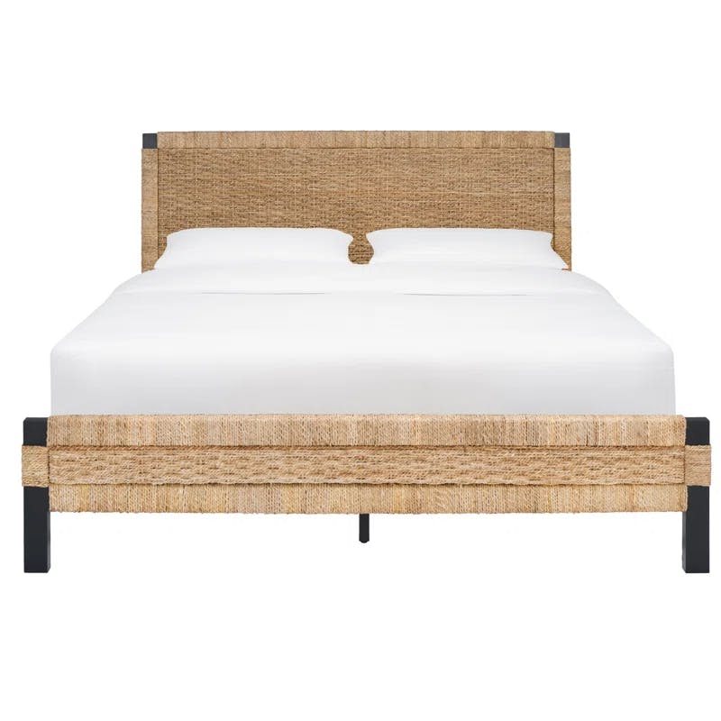 Seaside Splendor Queen Bed with Woven Banana Stem and Metal Frame