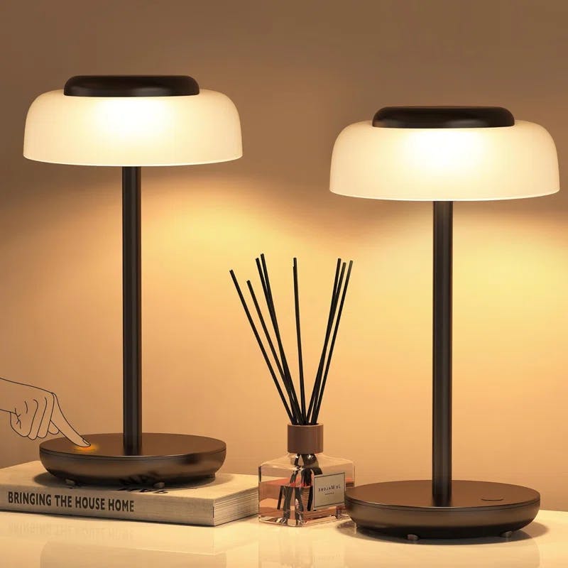 Urien Sleek Black Mushroom-Inspired Cordless Table Lamp
