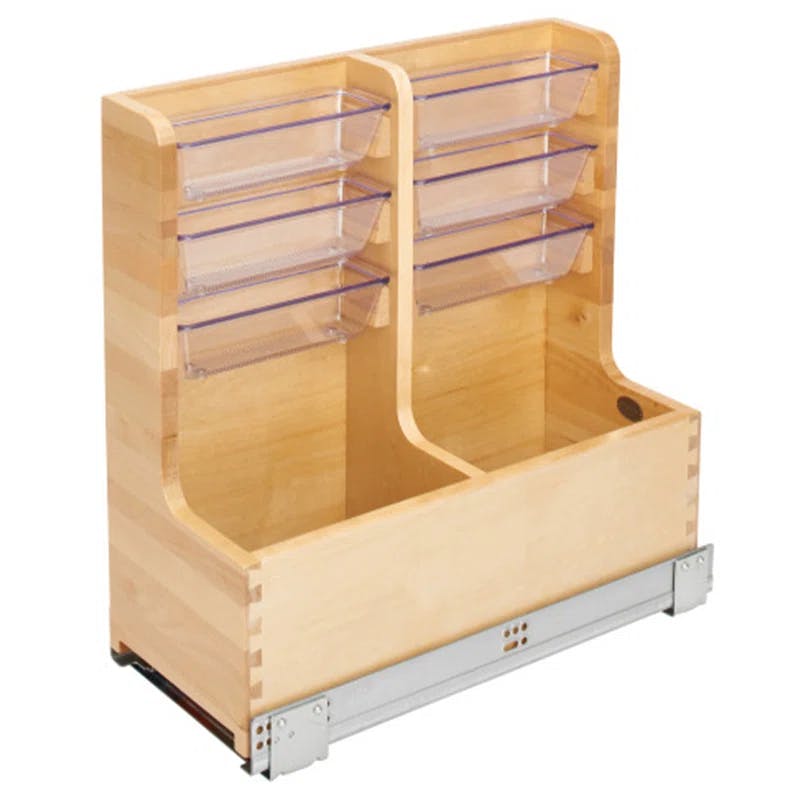 Maple Wood Under-Sink Cabinet Organizer with Chrome Rails and Soft-Close