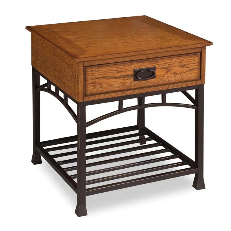 Craftsman Oak & Metal 26" Square End Table with Storage