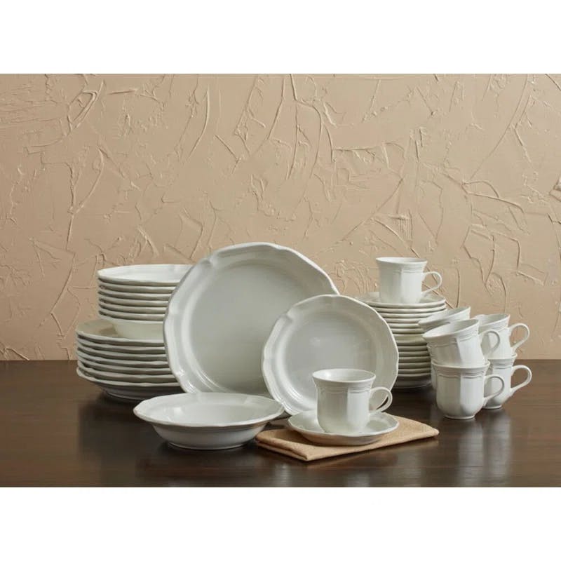 French Countryside Cream 40-Piece Porcelain Dinnerware Set, Service for 8