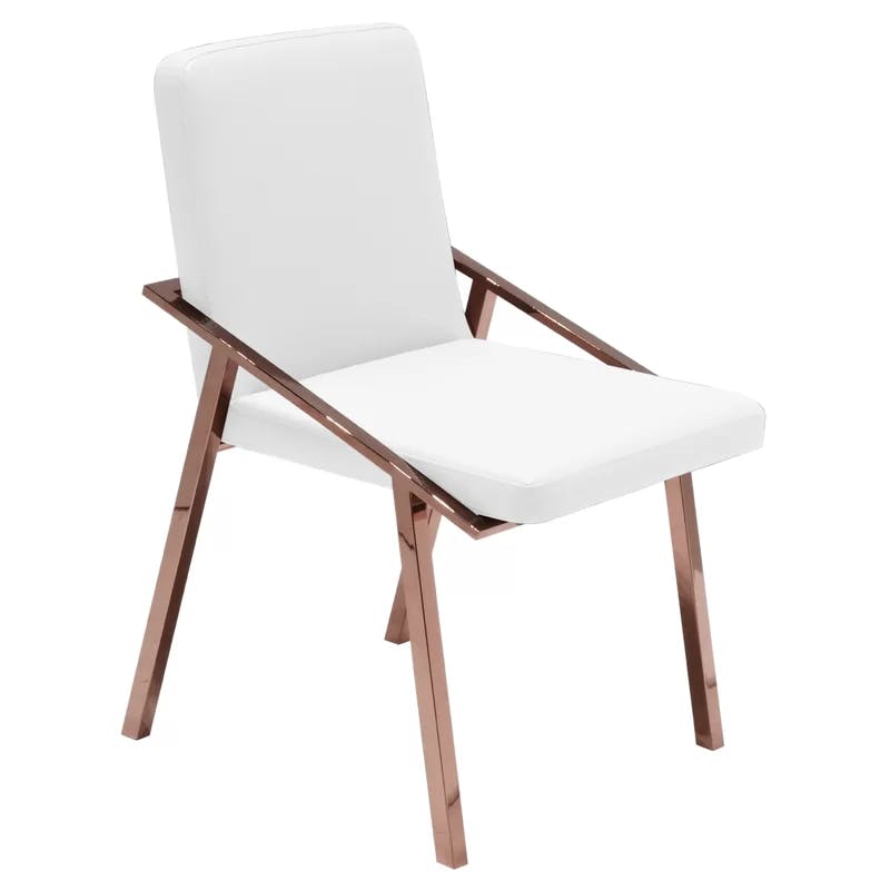 Nika Modern White Naugahyde Dining Chair with Brushed Gold Frame