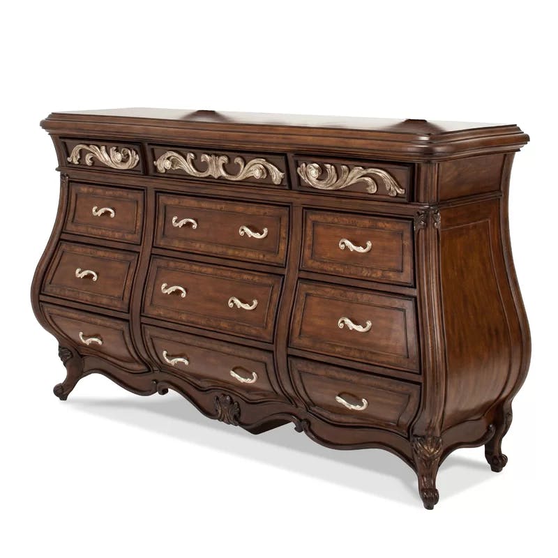 Elegant Transitional 70.5" Light Espresso Dresser with Mirrored Accents