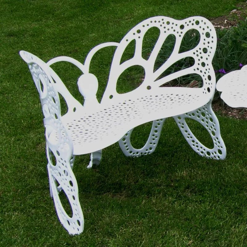 Whimsical White Aluminum Butterfly Garden Bench - 38in