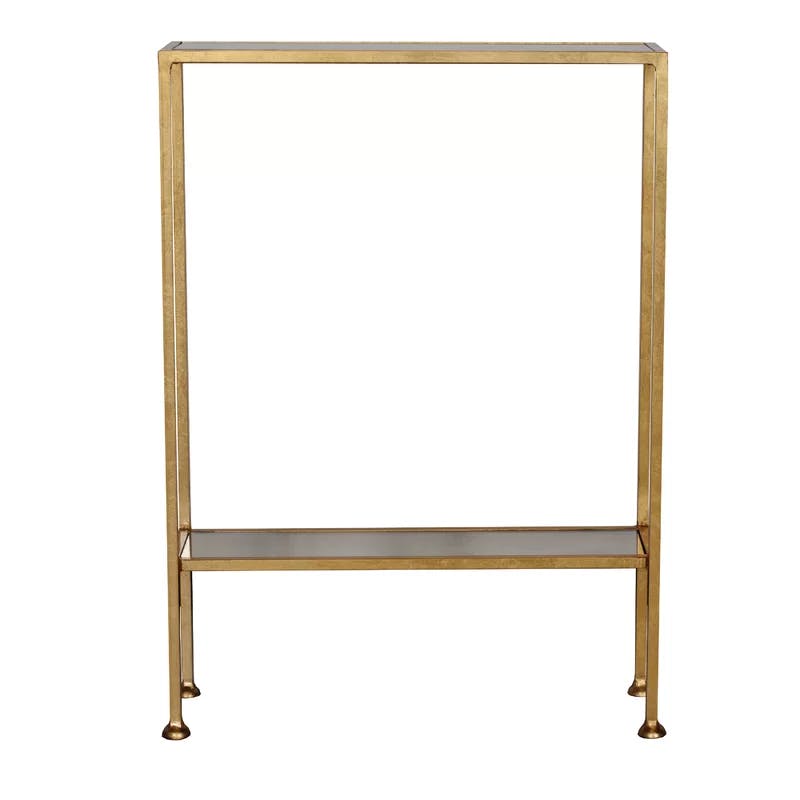 Luxurious Gold Leaf and Antique Mirror Rectangular Console Table with Shelf
