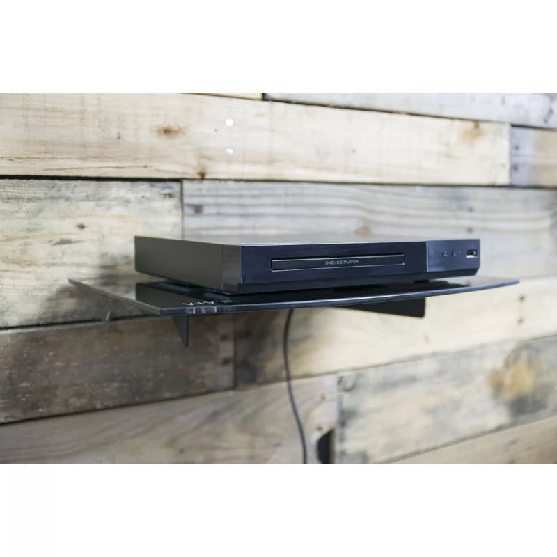 Sleek Black Tempered Glass Floating Wall Shelf for Entertainment Systems