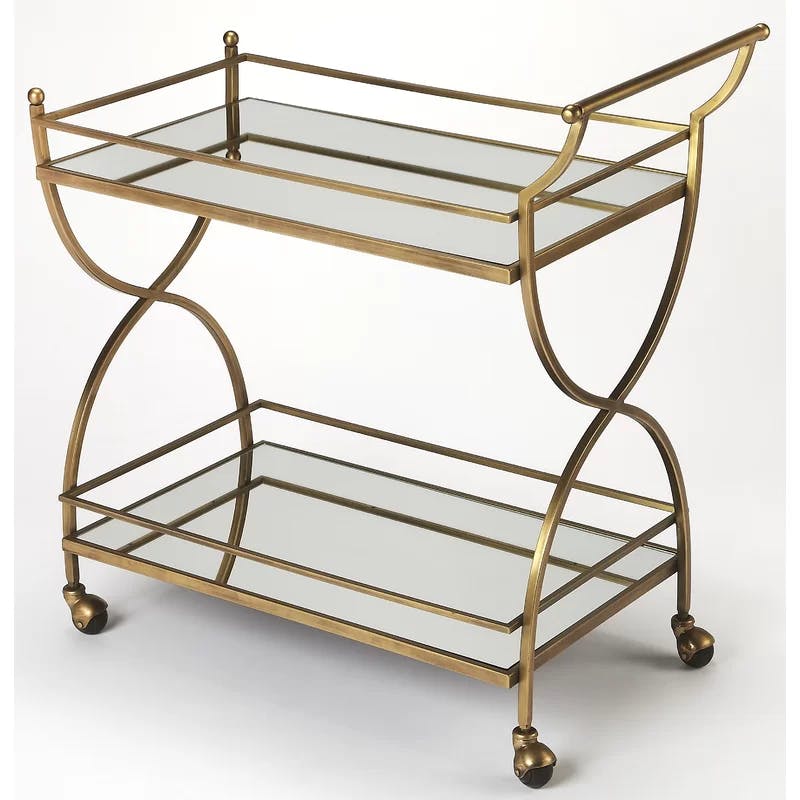 Graci Antique Gold 38" Contemporary Bar Cart with Mirrored Shelves