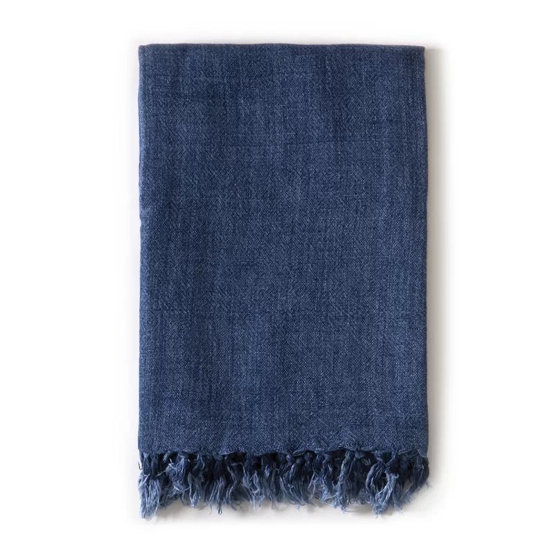 Montauk Charcoal Linen 50" x 60" Handmade Tassel Throw Blanket