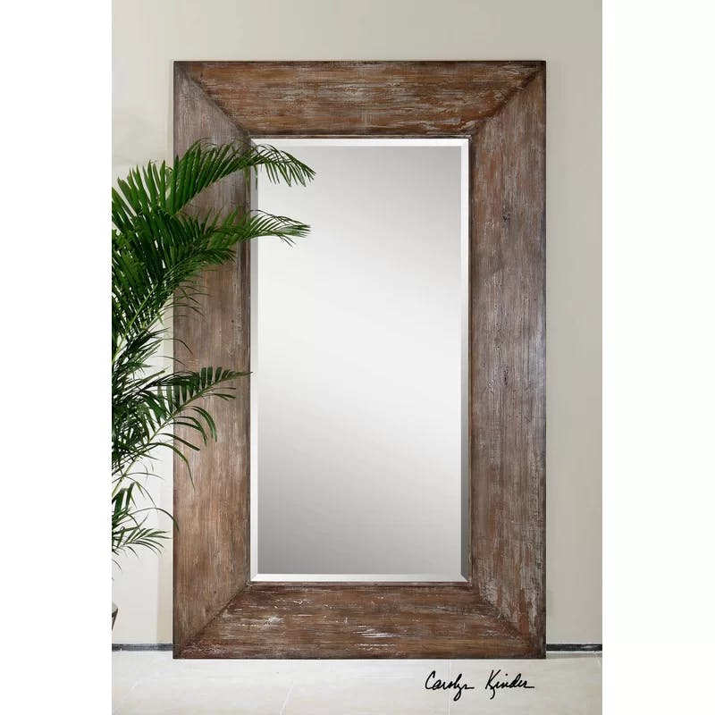 Langford Full-Length Rectangular Wood Mirror in Gray/Brown