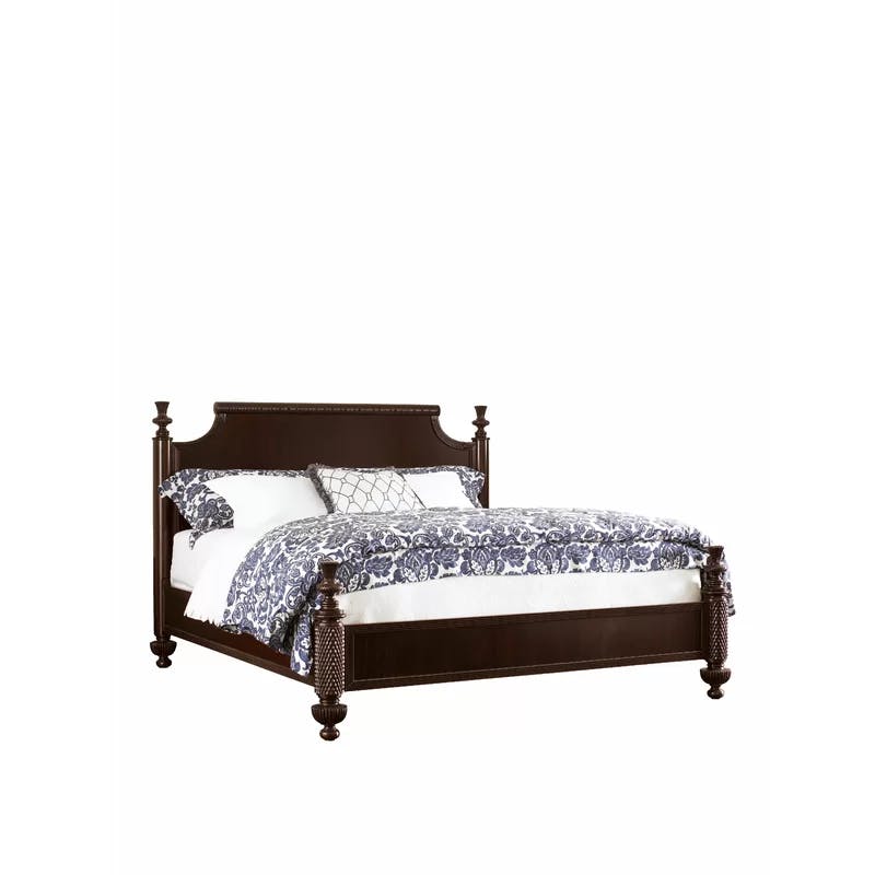 Transitional Brown Upholstered California King Canopy Bed with Storage