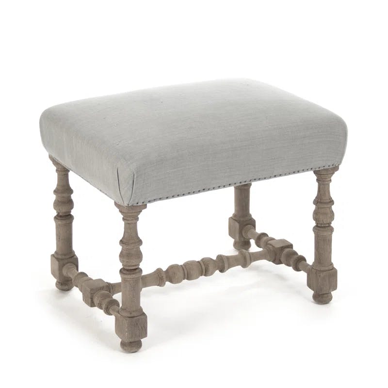 Audrey Blue Linen Upholstered Solid Wood Accent Stool