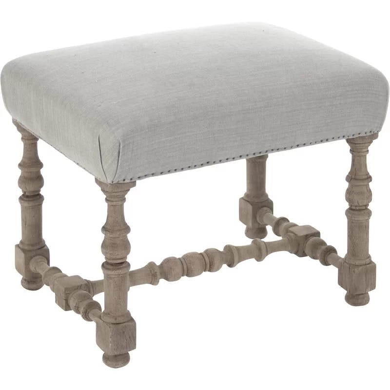 Audrey Blue Linen Upholstered Solid Wood Accent Stool