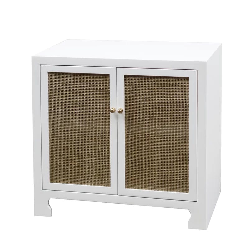 Alden White Lacquer & Cane Accent Cabinet with Brass Hardware