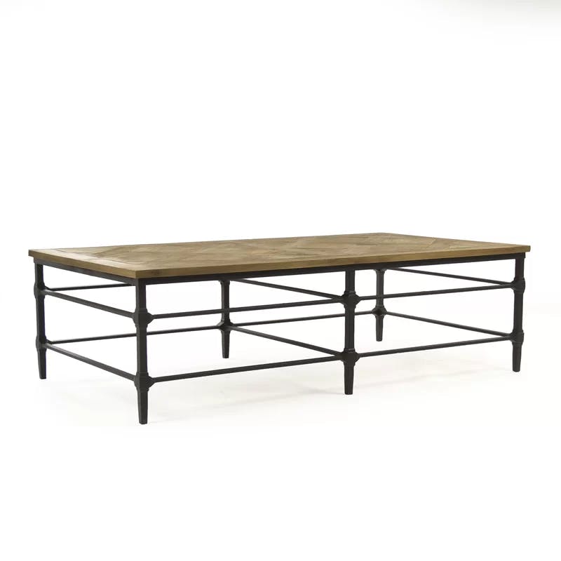 Aveline Rectangular Pine Coffee Table with Metal Base and Storage