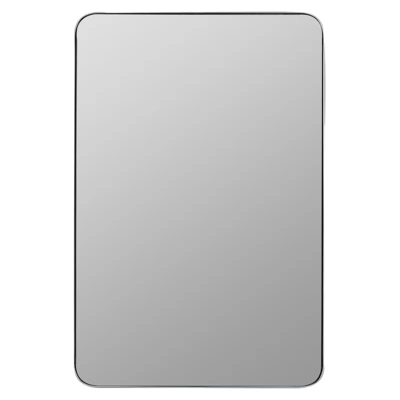 Retro-Modern Silver Rectangular Wood Mirror with Rounded Corners