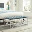 Sea Blue Velvet Tufted Bench with Polished Stainless Steel Base