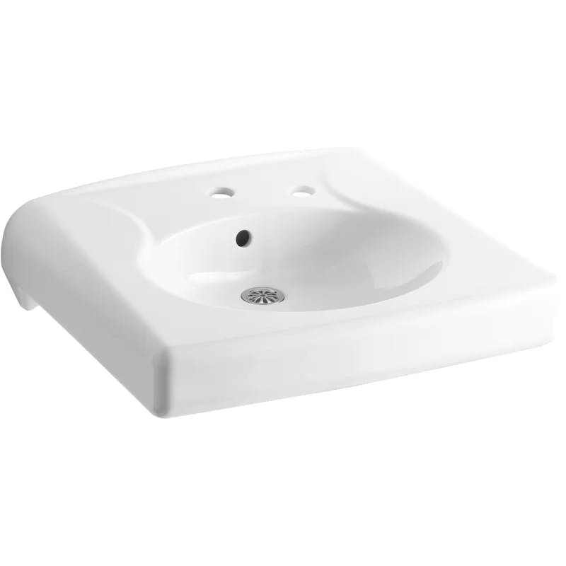 Elegant Oval Ceramic Wall-Mount Bathroom Sink with Soap Dispenser Hole