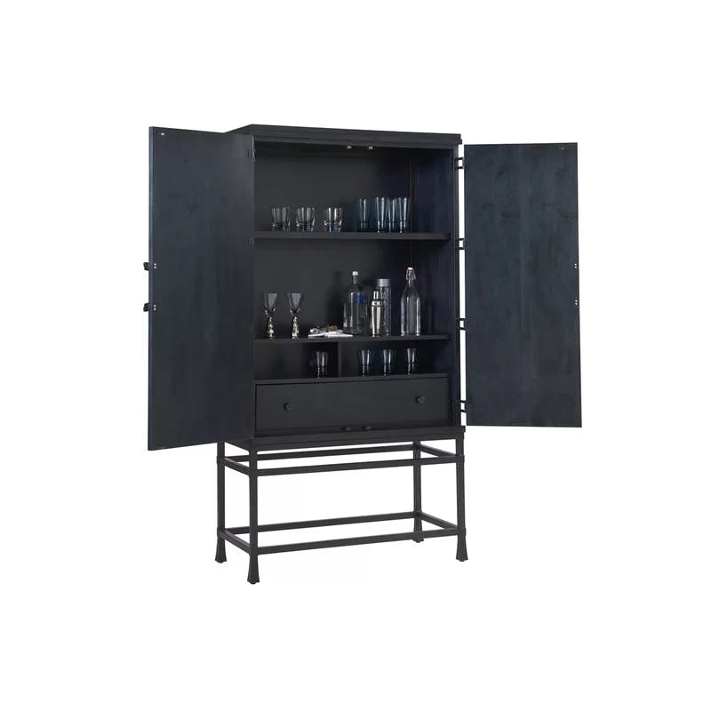 Newport Marine Blue 42'' Transitional Bar Cabinet with Bronze Accents