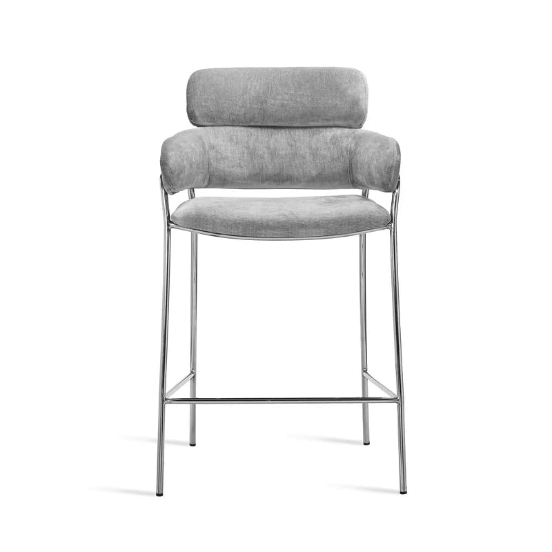 Luxurious Ocean Grey Chenille Counter Stool with Stainless Steel Frame
