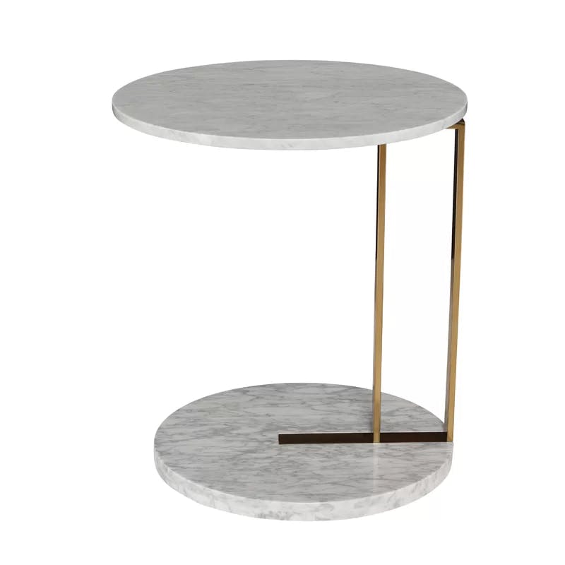 Contemporary White Marble & Metal 20" Round End Table