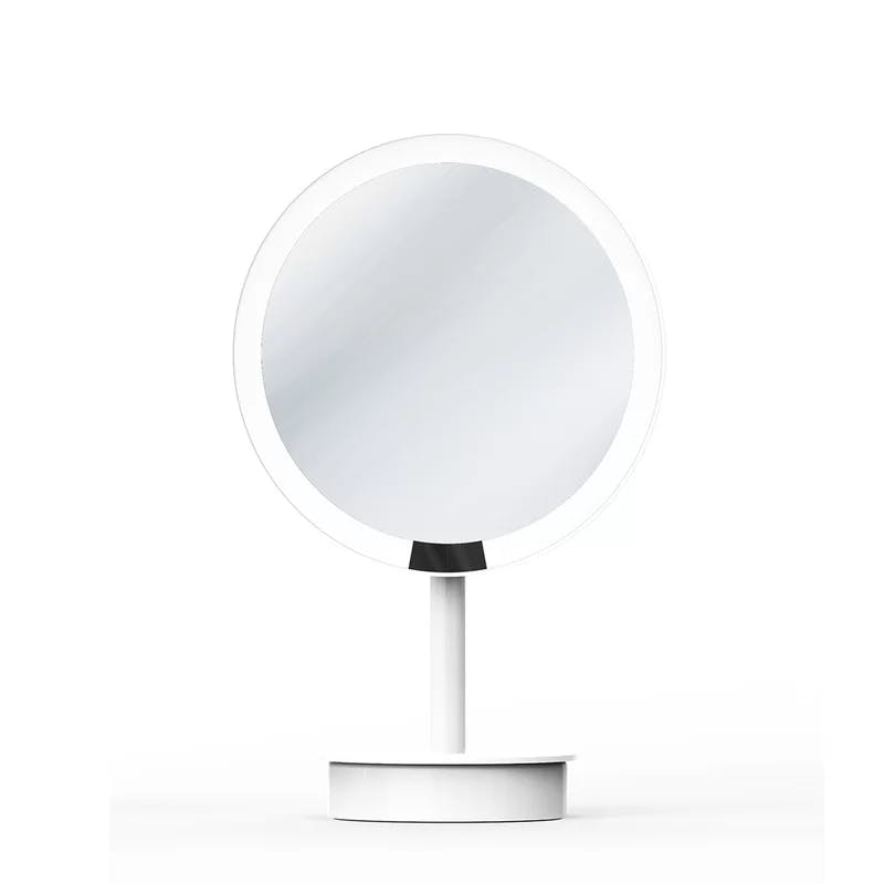Luna 8.5" Matte White LED Lighted Freestanding Magnifying Mirror