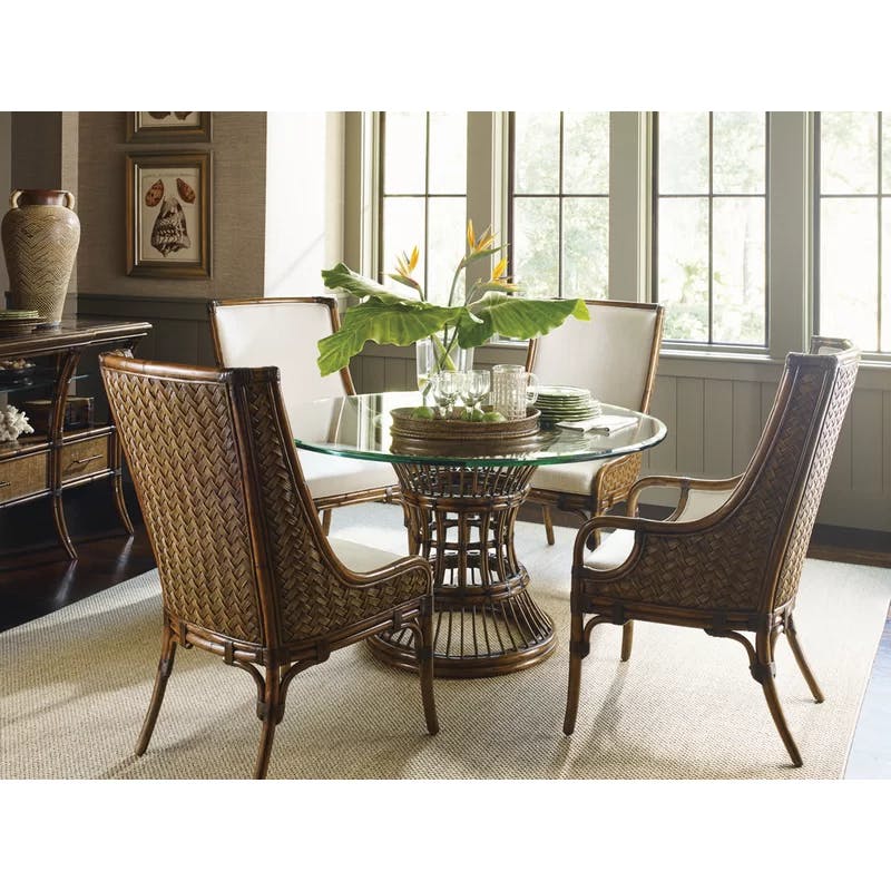 Contemporary Latitude Round Glass Extendable Dining Table, 54"-84"
