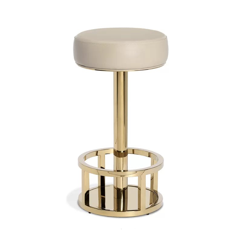 Cream Latte Faux Leather Swivel Counter Stool with Polished Brass Frame