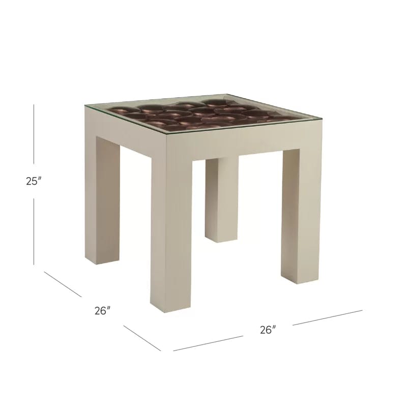 Transitional Beige and Brown Square Wood-Glass End Table