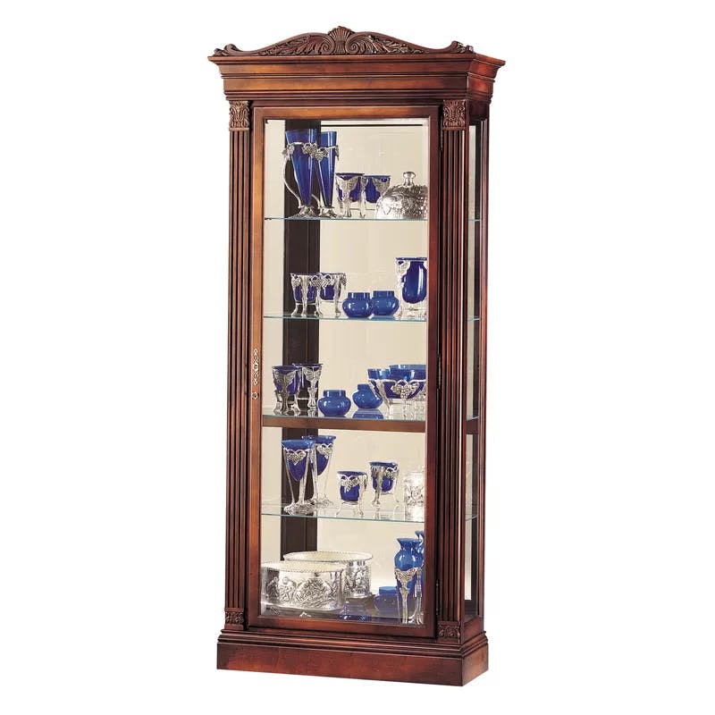 Embassy Cherry Traditional Lighted Curio Cabinet with Beveled Glass