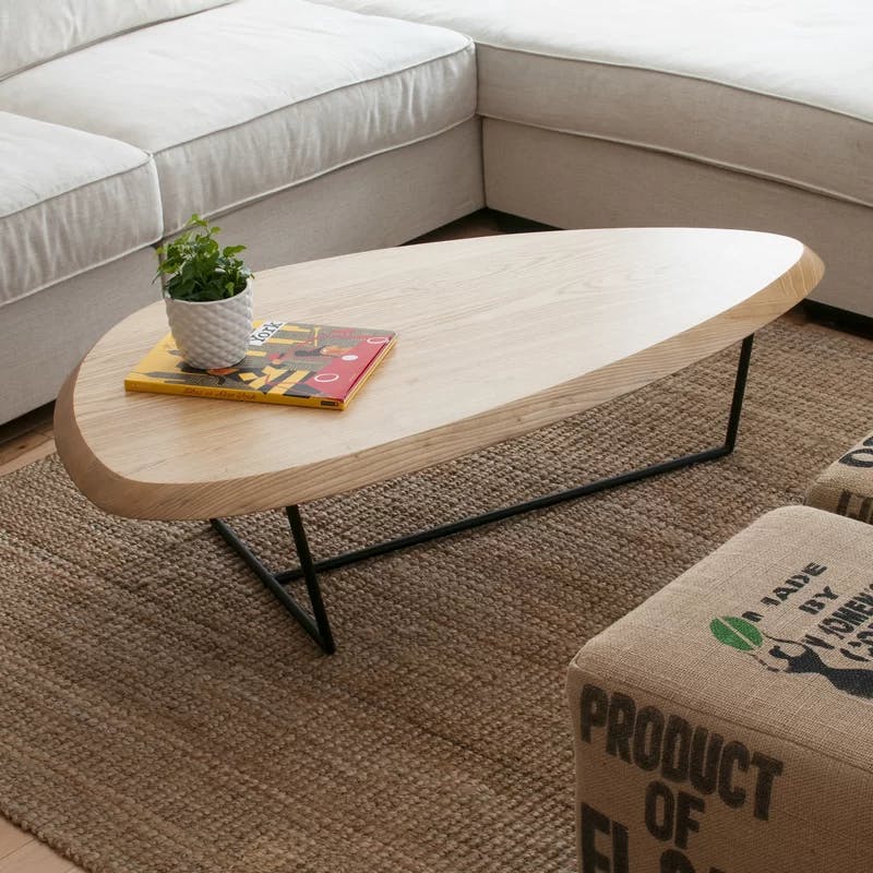 FSC-Certified Wood and Black Steel Base Coffee Table